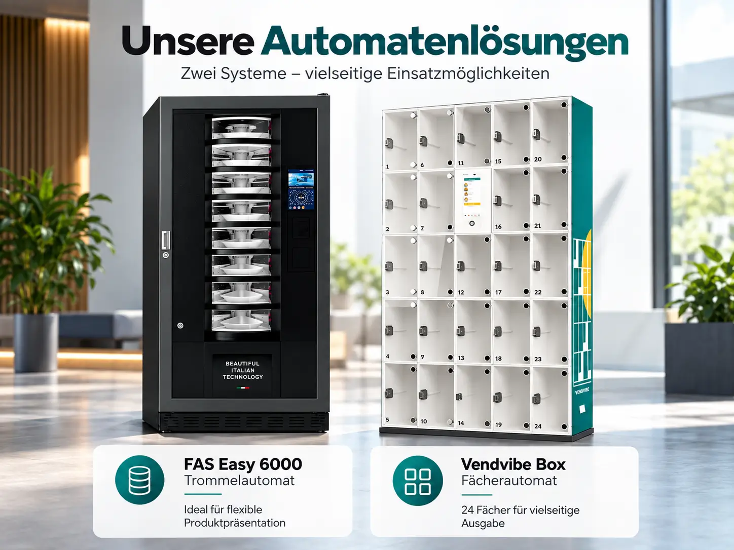 Was unterscheidet Trommel-, Fächer- und Wandautomaten?