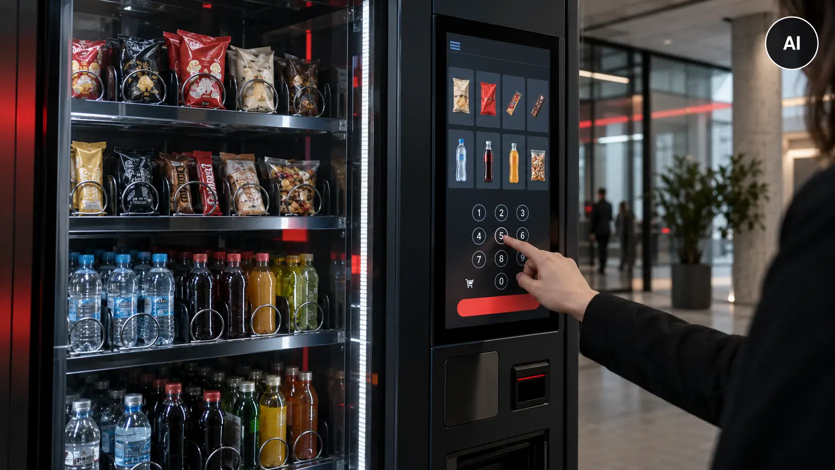 Wie funktioniert die Menüführung über große Displays am Verkaufsautomaten?