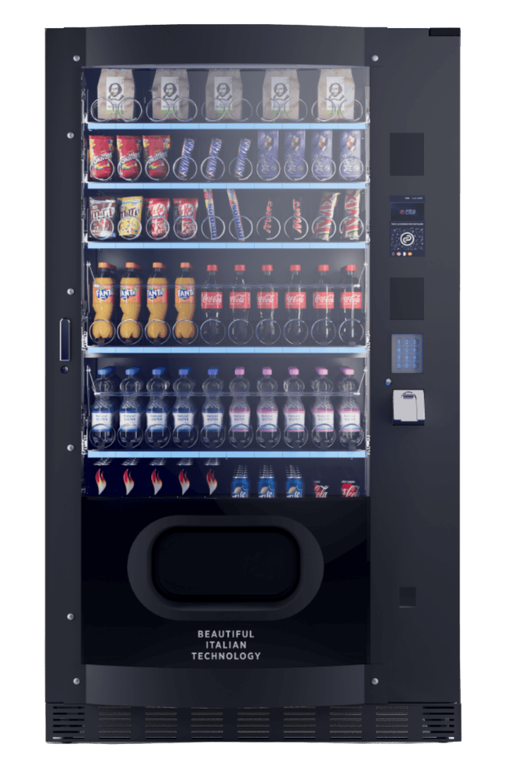 Vendingautomat mit vielfältigen Getränken und Snacks, ideal für Unternehmen und öffentliche Orte.