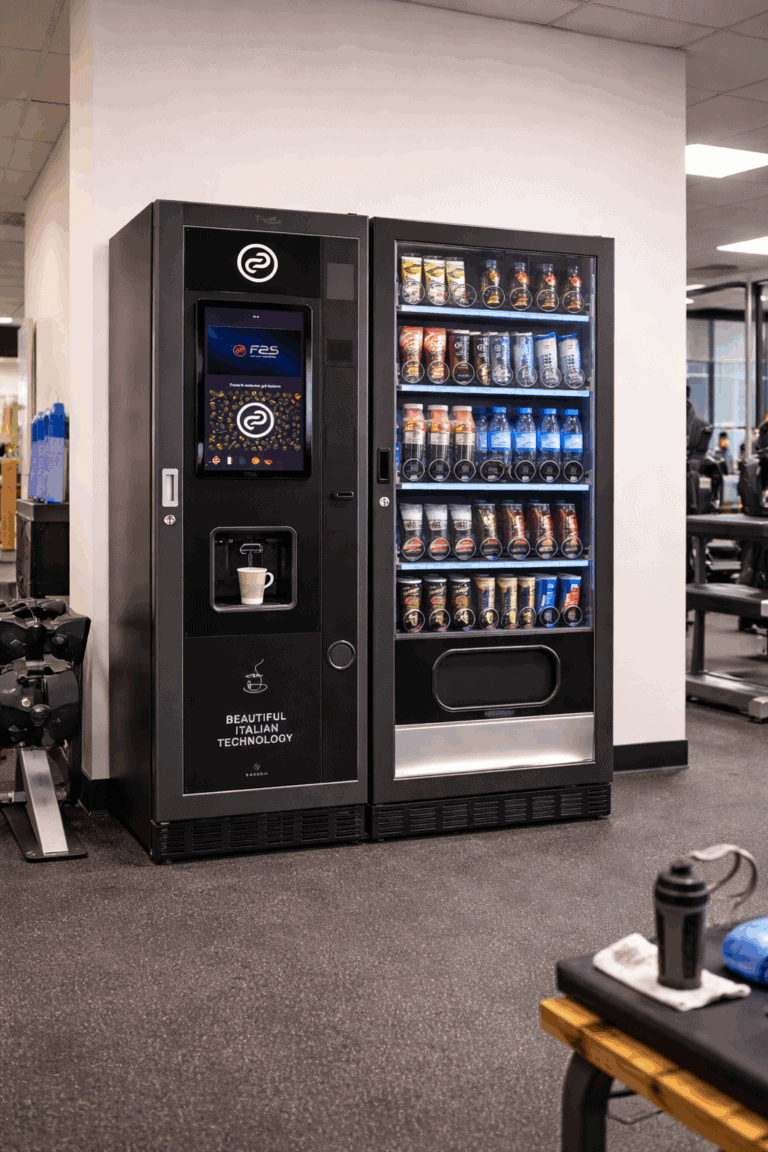 Vendingautomat für Tankstellen mit vielfältigen Snack- und Getränkeangeboten. Ideal für schnelle Ver.